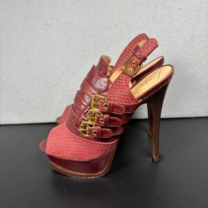Luiza Barcelos Brazillian Burgundy Leather Stiletto Heels Multi Buckle Sz 8B Y2K